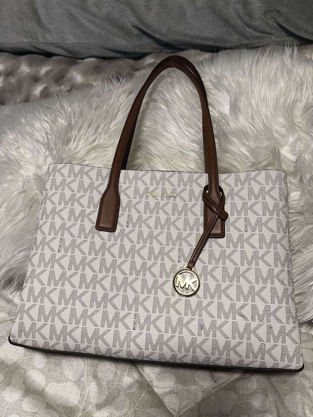 Michael Kors Beige Monogram Tote with Brown Handles - Brand new with tag